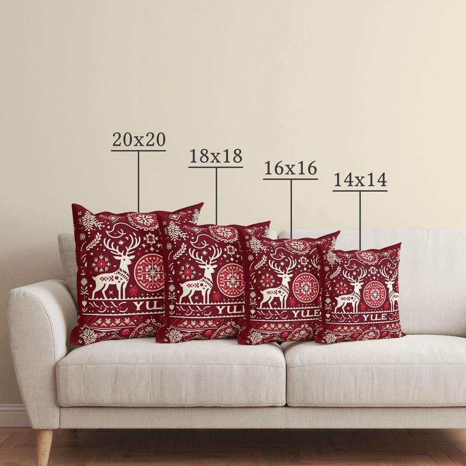 Traditional Scandinavian Yule Throw Pillow Cover with Reindeers, Geometric Yuletide Cushion, Swedish Decor, Danish Christmas, Yule Gift