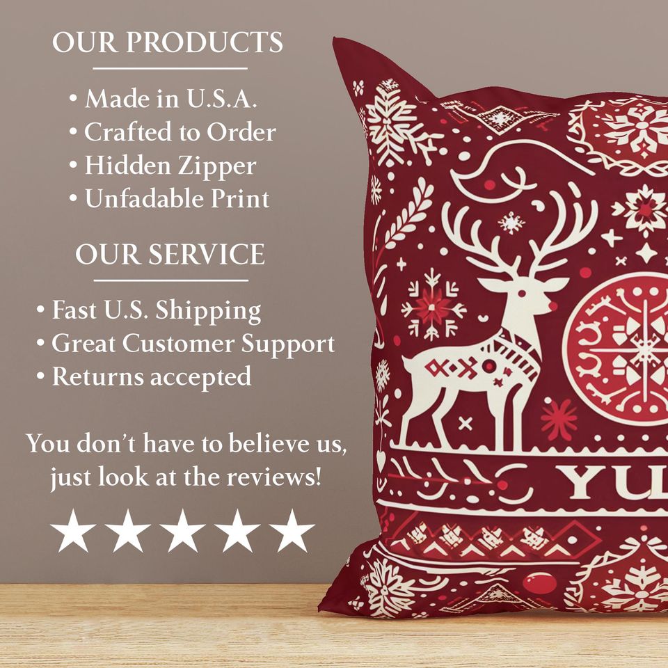 Traditional Scandinavian Yule Throw Pillow Cover with Reindeers, Geometric Yuletide Cushion, Swedish Decor, Danish Christmas, Yule Gift