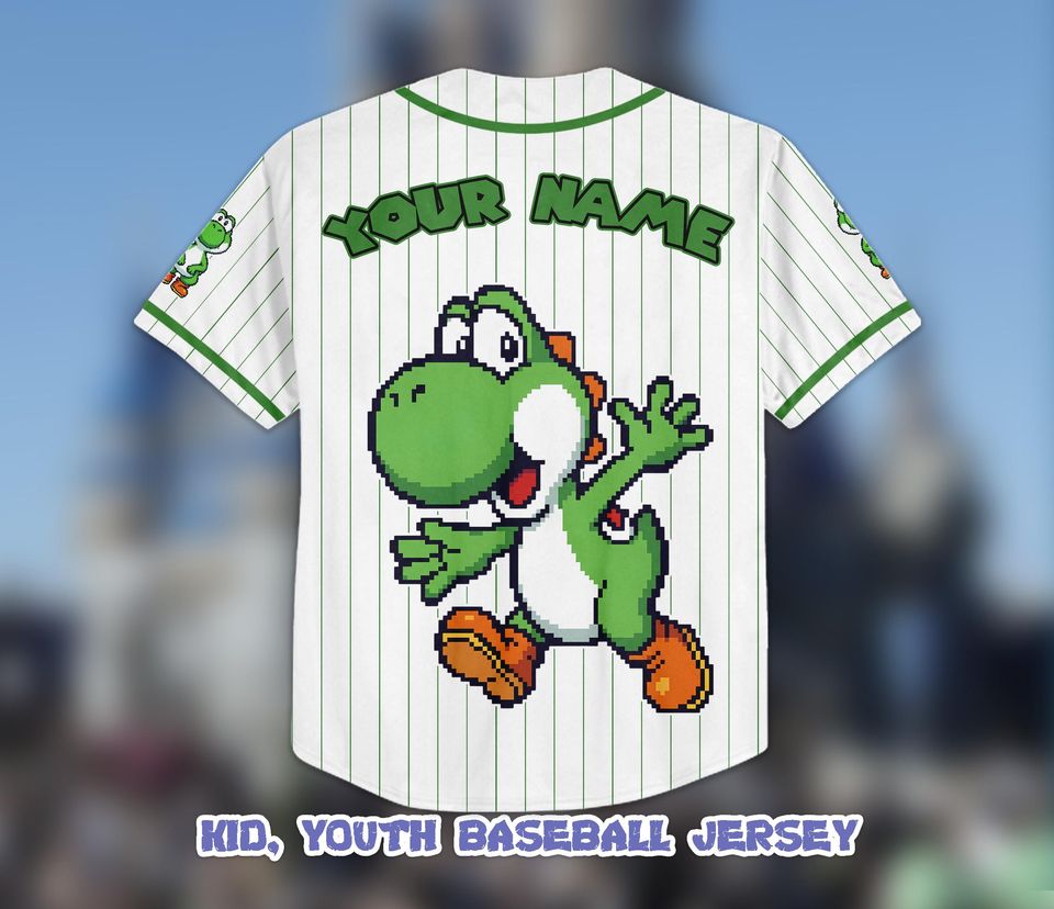Custom Yoshi Baseball Jersey, Personalized Super Mario Family Shirt