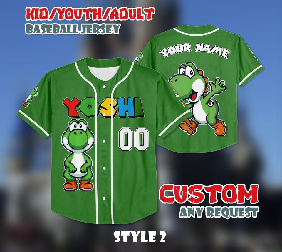Custom Yoshi Baseball Jersey, Personalized Super Mario Family Shirt