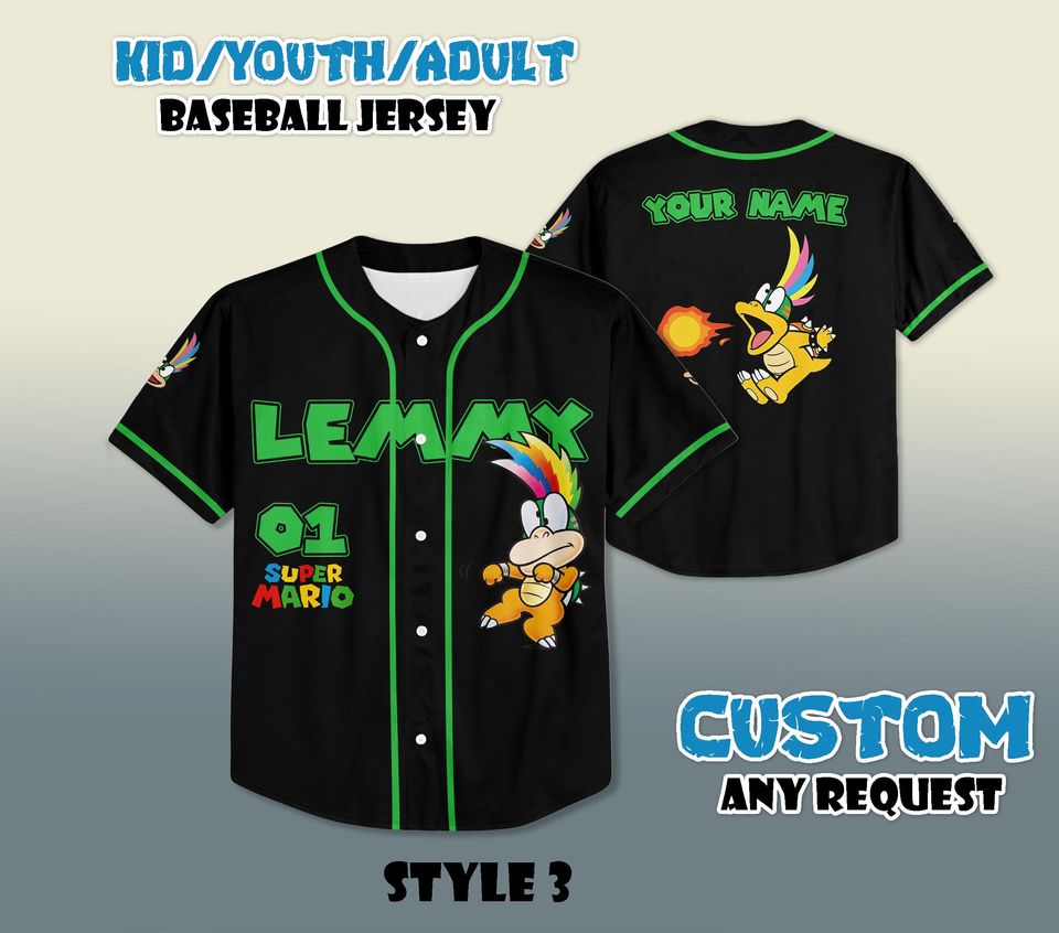 Custom Lemmy Baseball Jersey, Personalized Super Mario Family Shirt