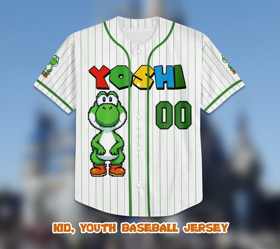 Custom Yoshi Baseball Jersey, Personalized Super Mario Family Shirt