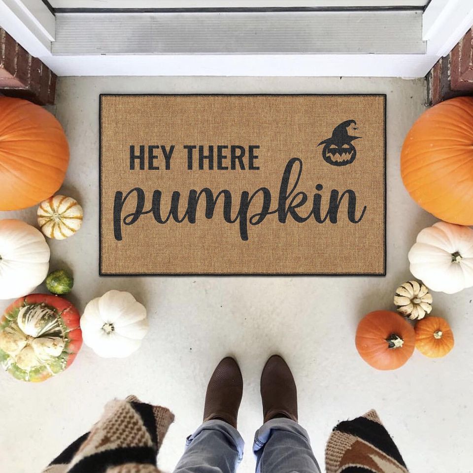 Hey There Pumpkin Halloween Doormat, Halloween Door Mat, Welcome Mat, Funny Doormat, Halloween Mat, Halloween Rug, Happy Halloween Mat