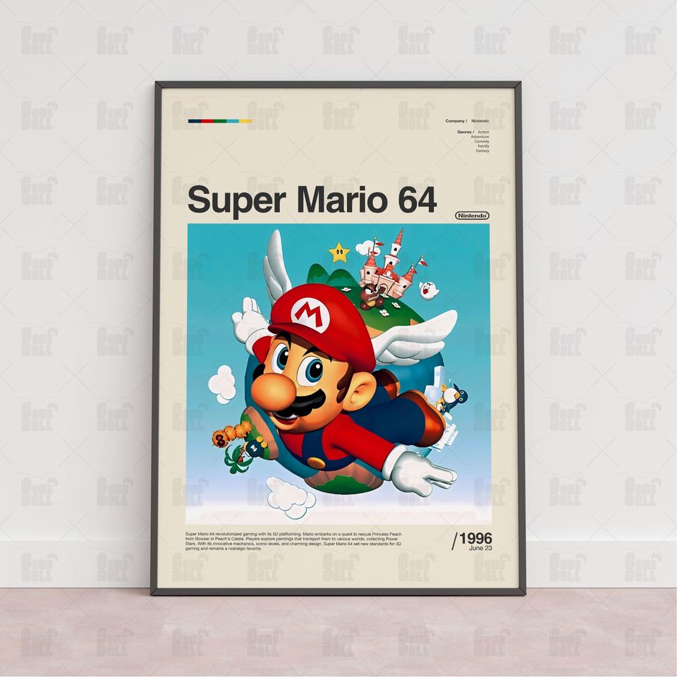 Super Mario 64 Poster, Gaming Room Poster, Gaming Wall Poster, Gaming Print Poster, Game Gift, Video Games Poster, Gaming Wall Art