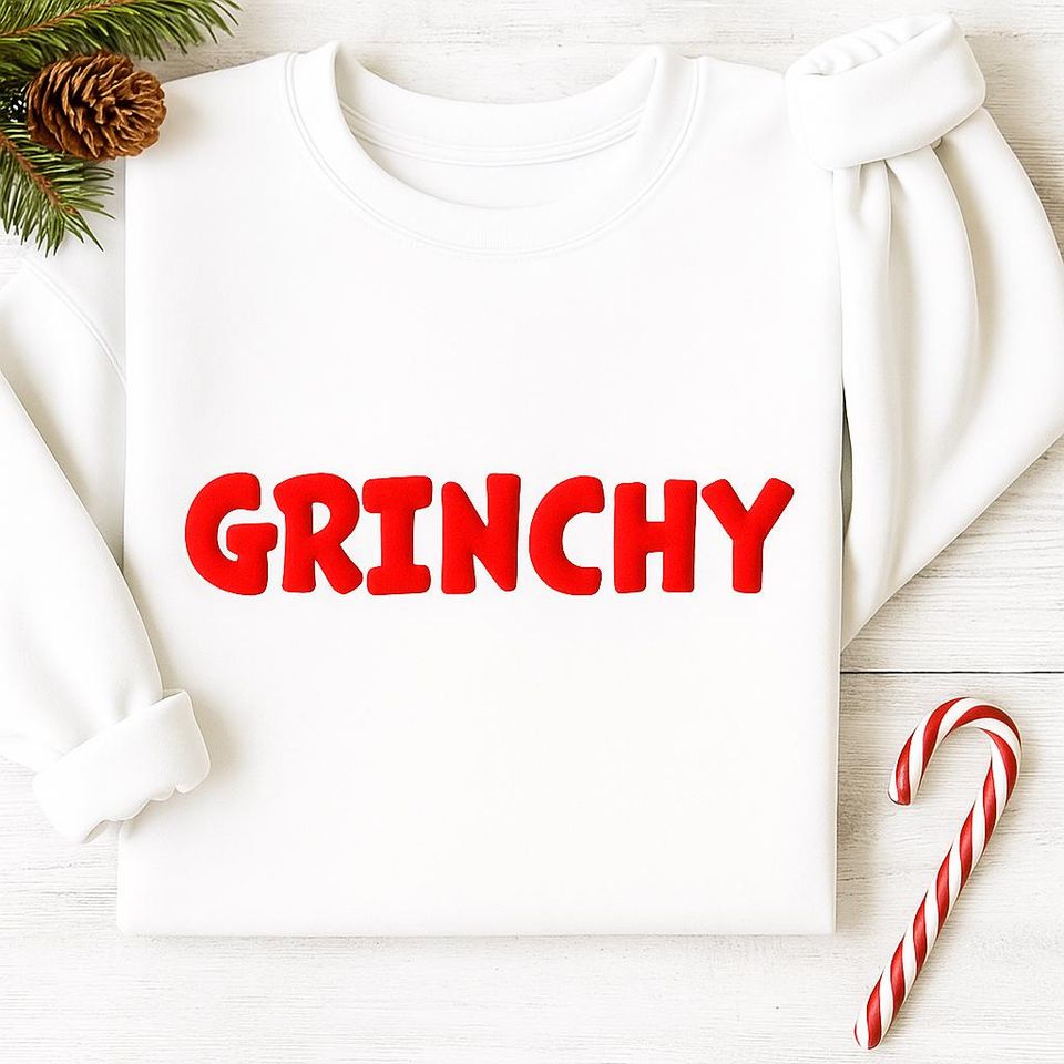 Embossed Grin Sweatshirt, Puff Print Christmas Crewneck