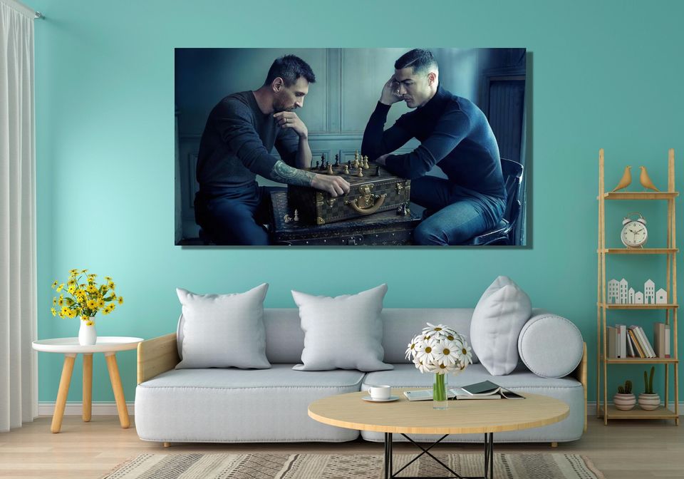 Messi & Ronaldo Chess Canvas, Football Legends Poster