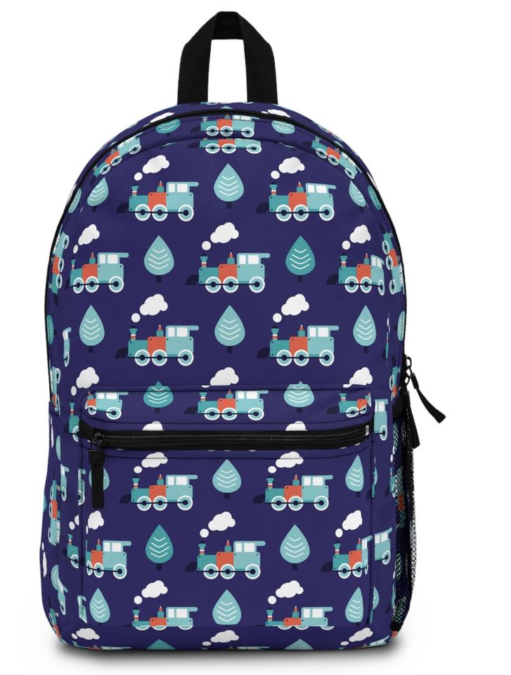 Blue Train Backpack Blue Backpack Blue Train Backpack, Blue Train Backpack, Matching Drink Bottle, Travel Backpack, Train Lover Gift