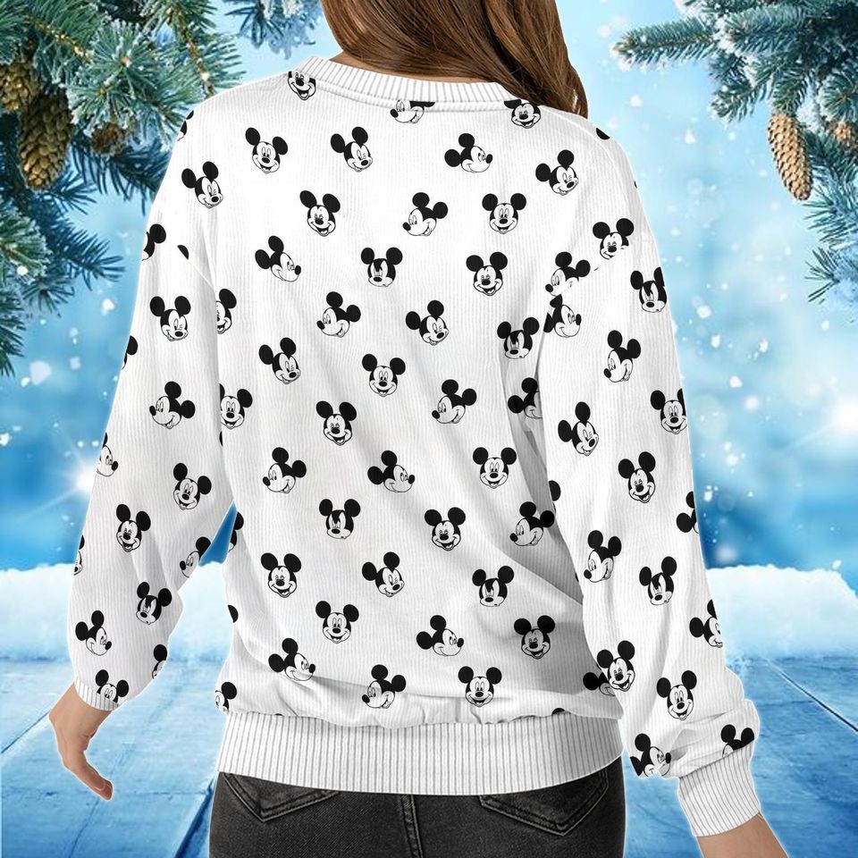 Disney Mickey Mouse Christmas Sweater, Ugly Holiday Sweatshirt, Mickey Head Xmas Jumper