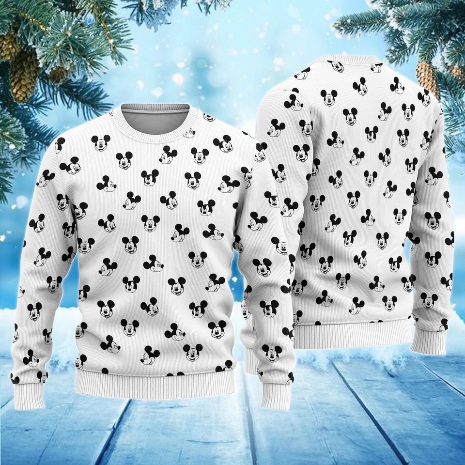Disney Mickey Mouse Christmas Sweater, Ugly Holiday Sweatshirt, Mickey Head Xmas Jumper