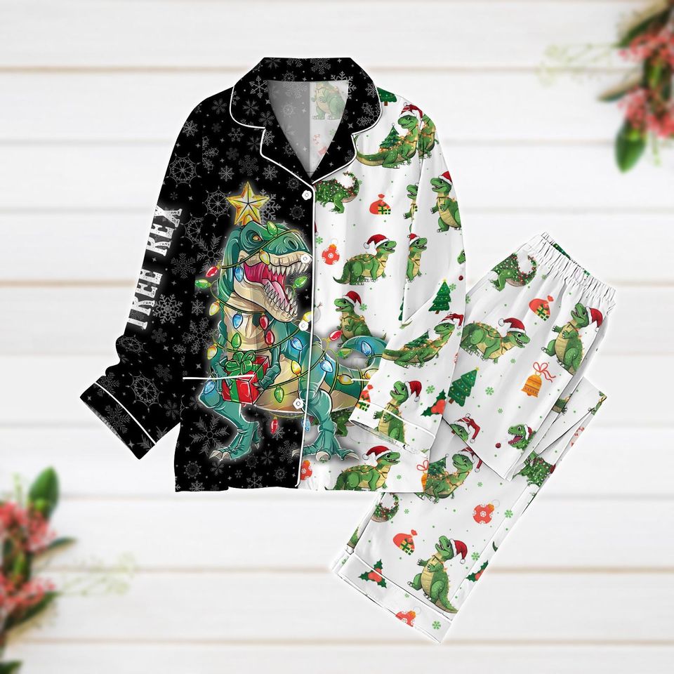 Christmas Pajamas, Tree Rex Pajamas Set, Dinosaur Holiday Pajamas, Funny Dino Matching Pajamas, T-Rex Xmas Shirt, Animal Lover Gift