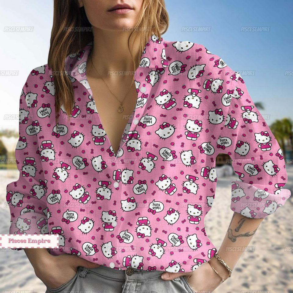 Hello Kitty Shirt, Hello Kitty Linen Shirt, Hello Kitty Linen Blouse