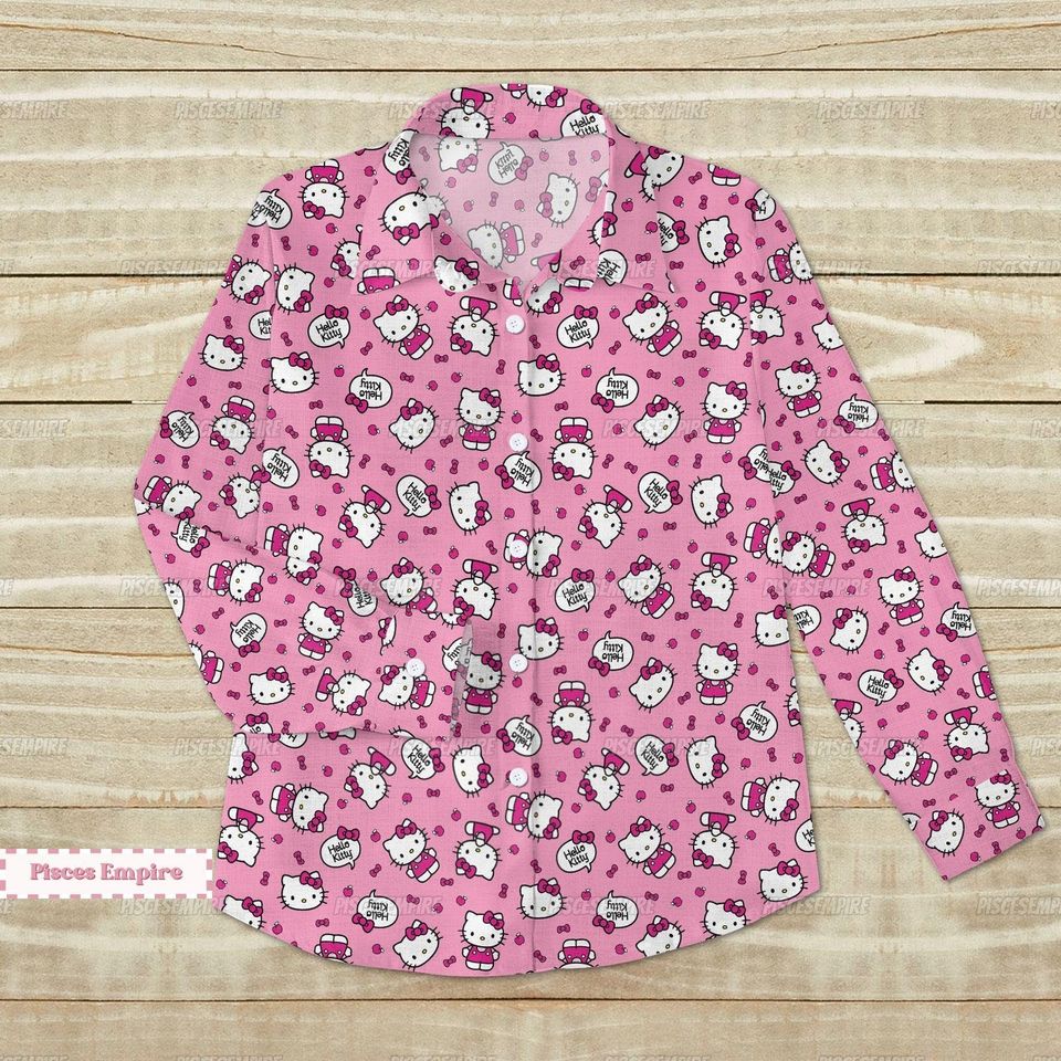 Hello Kitty Shirt, Hello Kitty Linen Shirt, Hello Kitty Linen Blouse