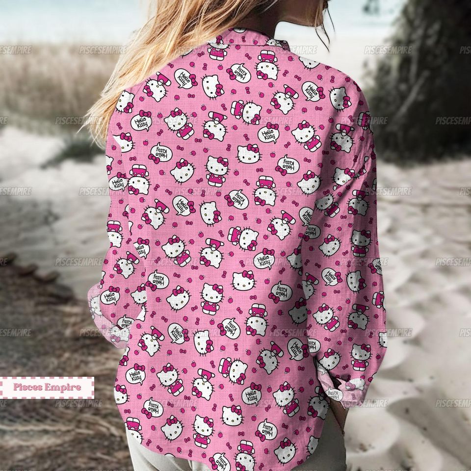 Hello Kitty Shirt, Hello Kitty Linen Shirt, Hello Kitty Linen Blouse