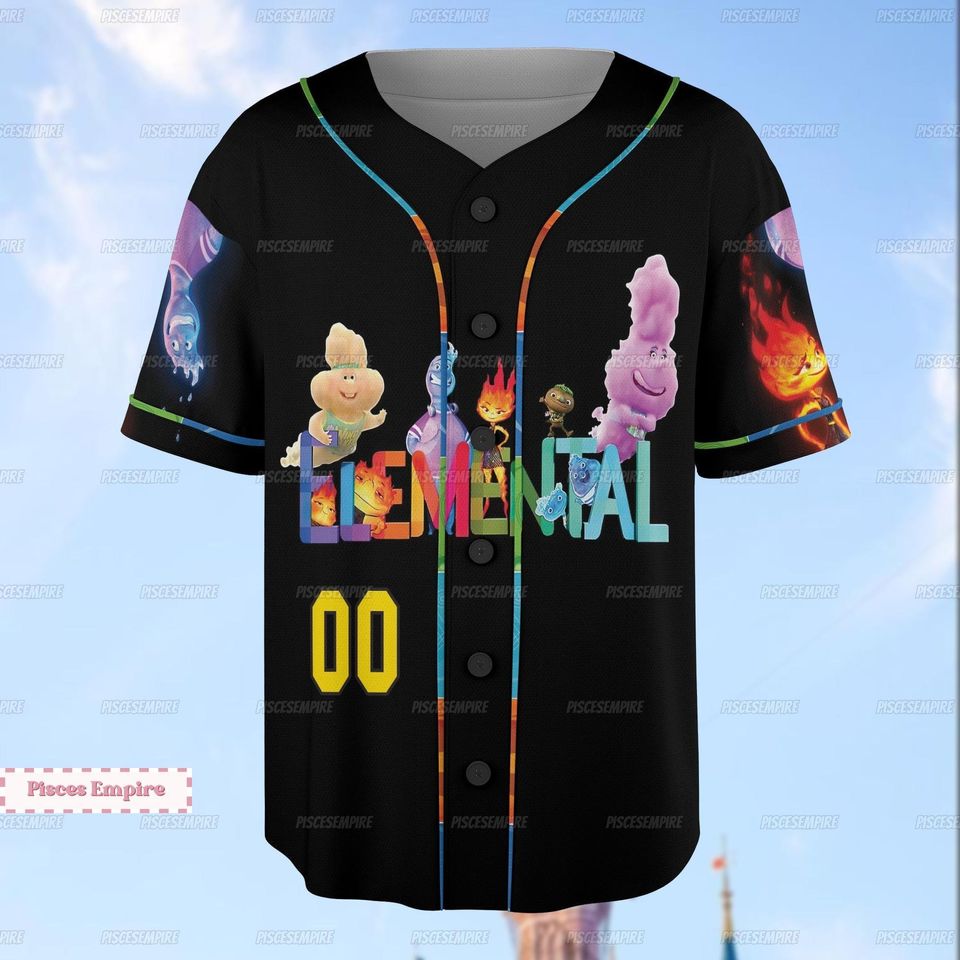 Elemental Baseball Jersey, Personalized Disney Pixar Jersey, Magic Kingdom