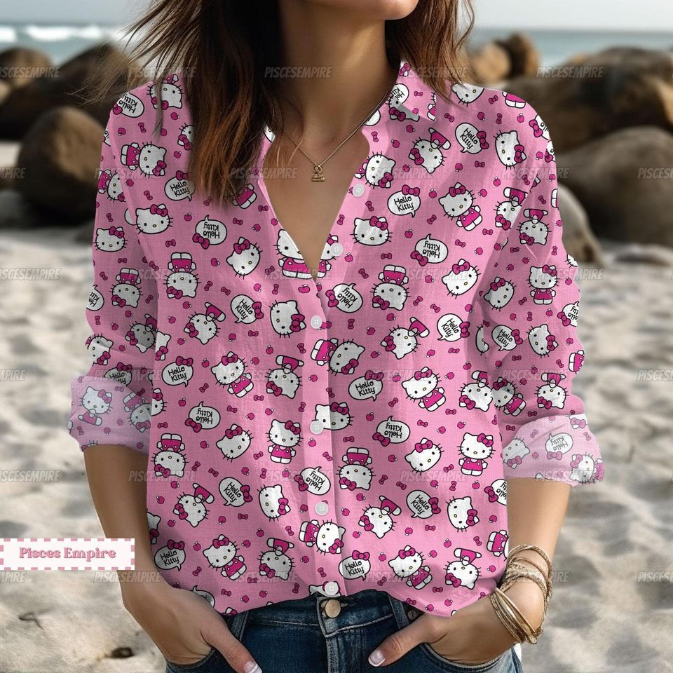 Hello Kitty Shirt, Hello Kitty Linen Shirt, Hello Kitty Linen Blouse
