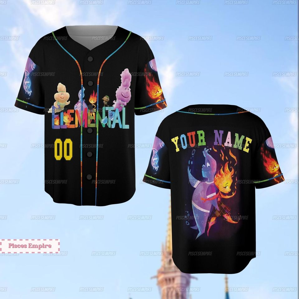 Elemental Baseball Jersey, Personalized Disney Pixar Jersey, Magic Kingdom