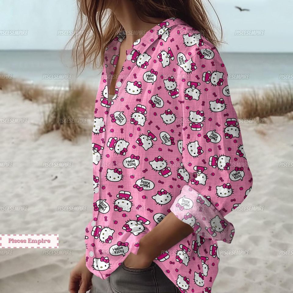 Hello Kitty Shirt, Hello Kitty Linen Shirt, Hello Kitty Linen Blouse