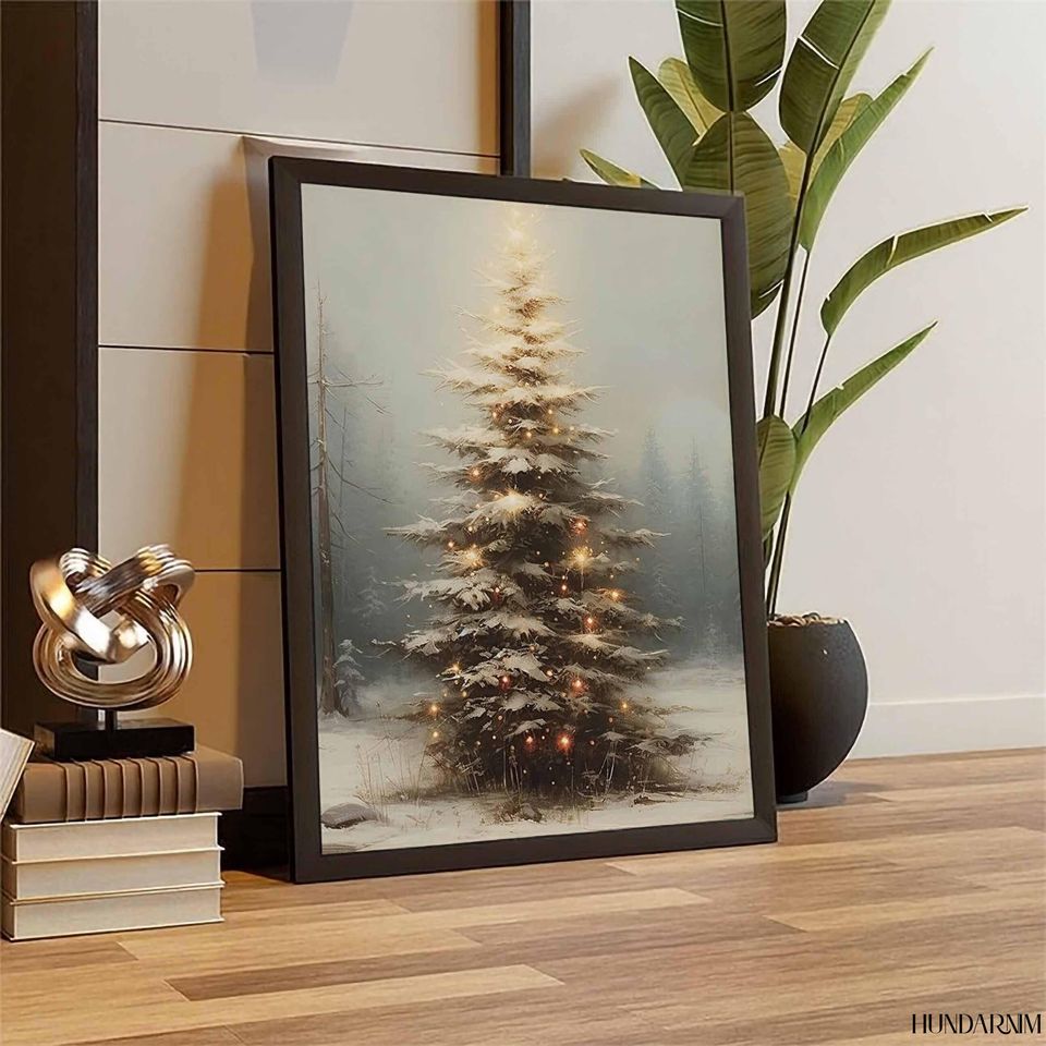 Snowy Christmas Tree Poster - Glowing Winter Forest Wall Art