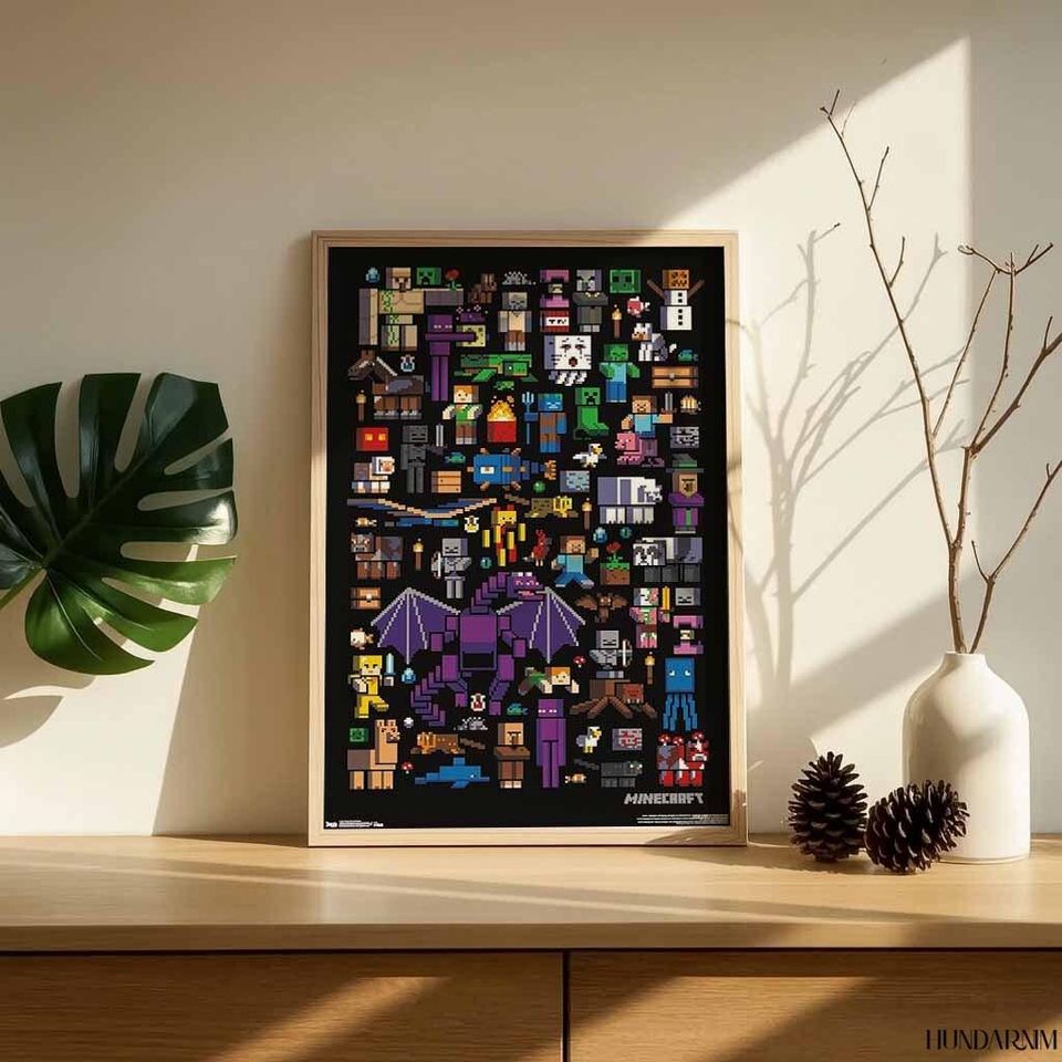 Minecraft Characters Poster, Pixel Art Wall Print, Gamer Room Decor