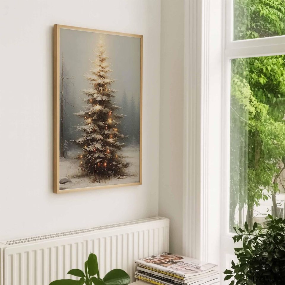 Snowy Christmas Tree Poster - Glowing Winter Forest Wall Art