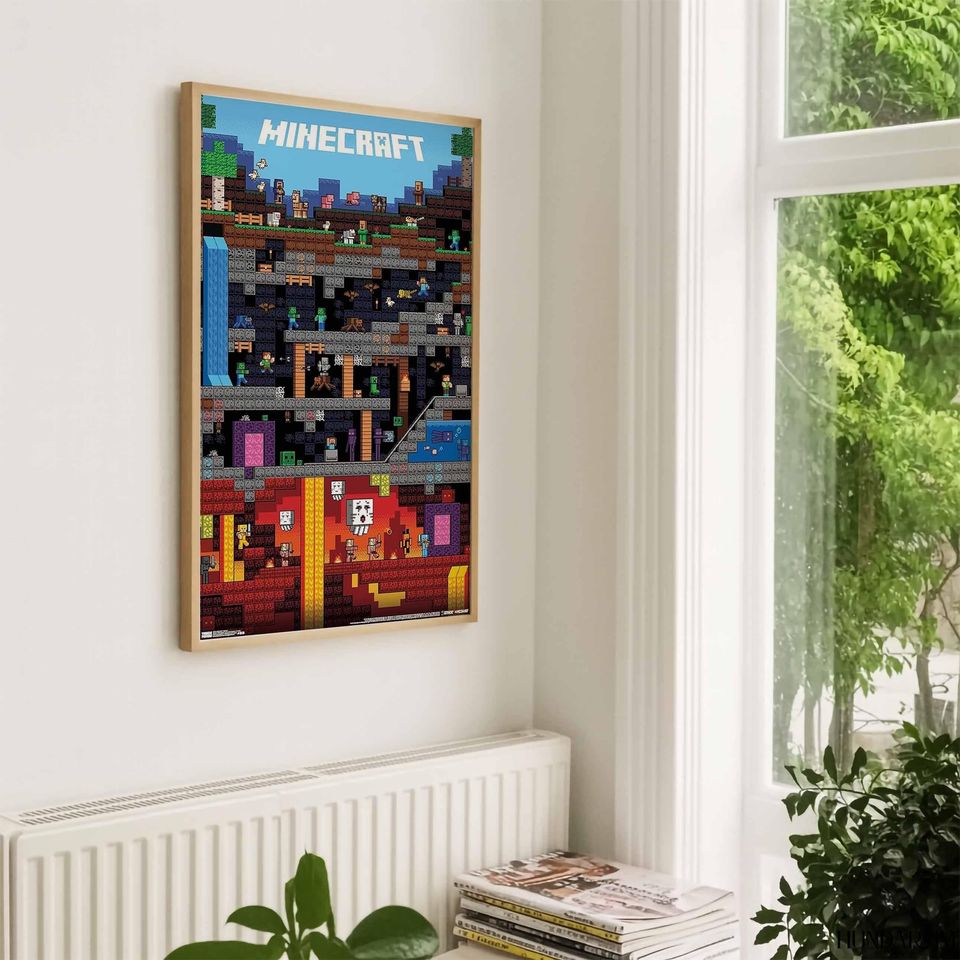 Minecraft World Pixel Art Poster for Gamer Room Wall Decor