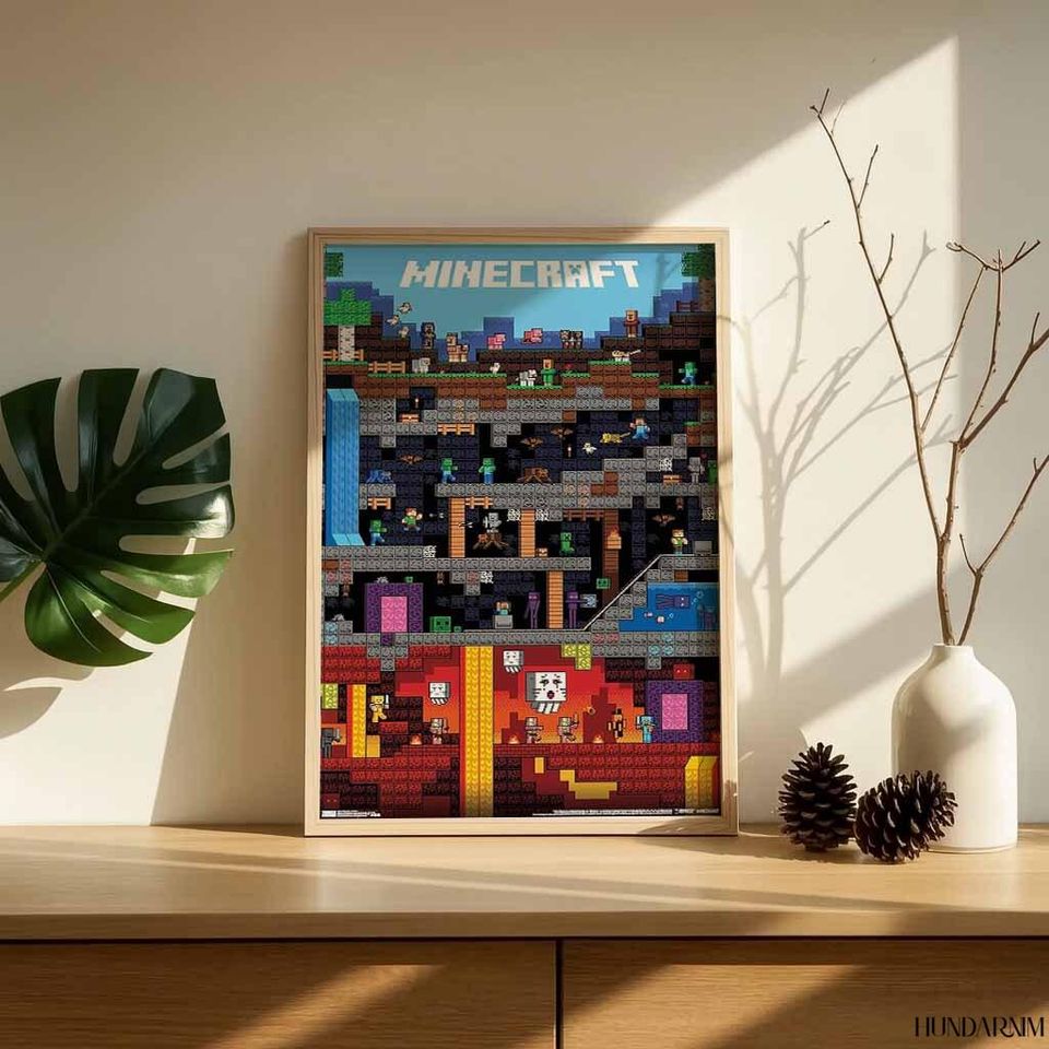 Minecraft World Pixel Art Poster for Gamer Room Wall Decor