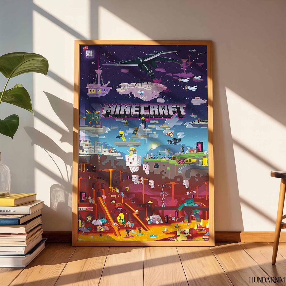 Minecraft Pixel World Vertical Poster, Gaming Wall Decor, Retro Art Print