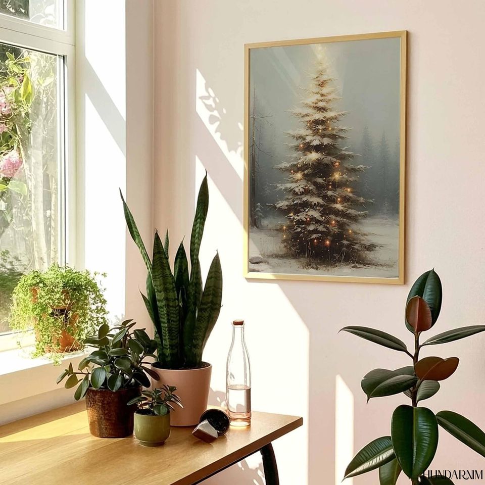 Snowy Christmas Tree Poster - Glowing Winter Forest Wall Art