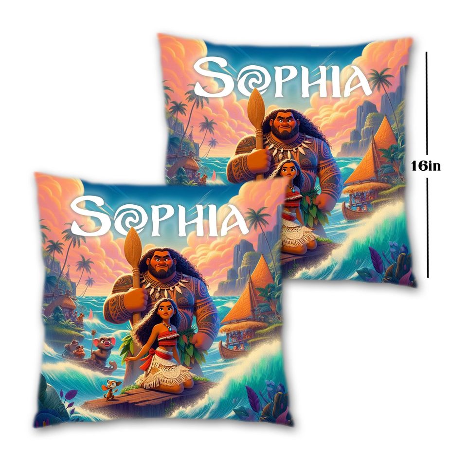 Moana pillow personalized with your name, Disney Throw Pillows, 100% polyester, includes padding, zipper for easy washing