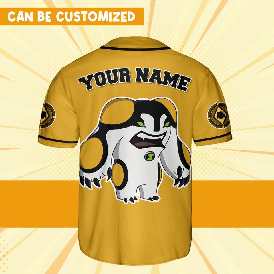 Personalize Ben 10 Arburian Yellow Black Jersey, Cartoon Baseball Team Outfit