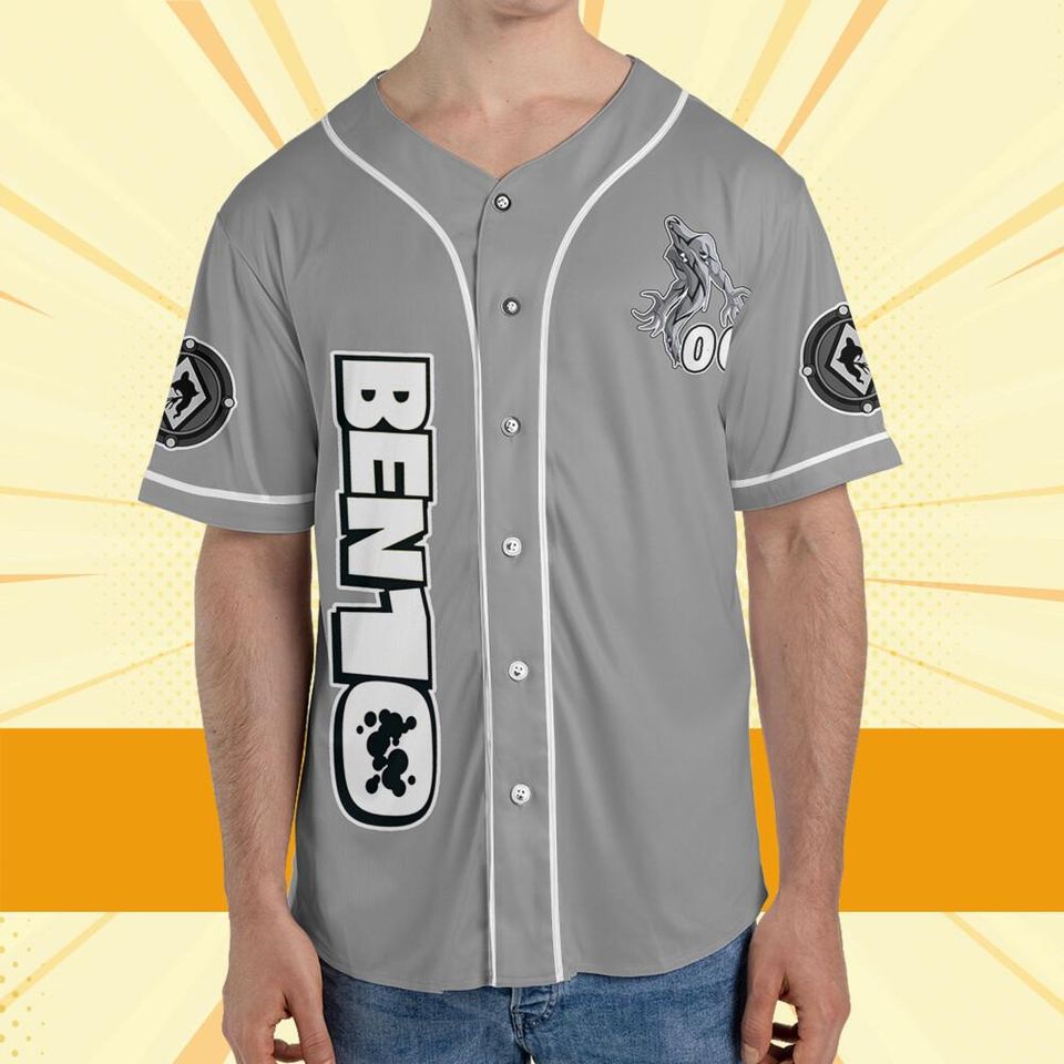 Personalize Ben 10 Ectonurite Gray White Jersey, Cartoon Baseball Team Outfit