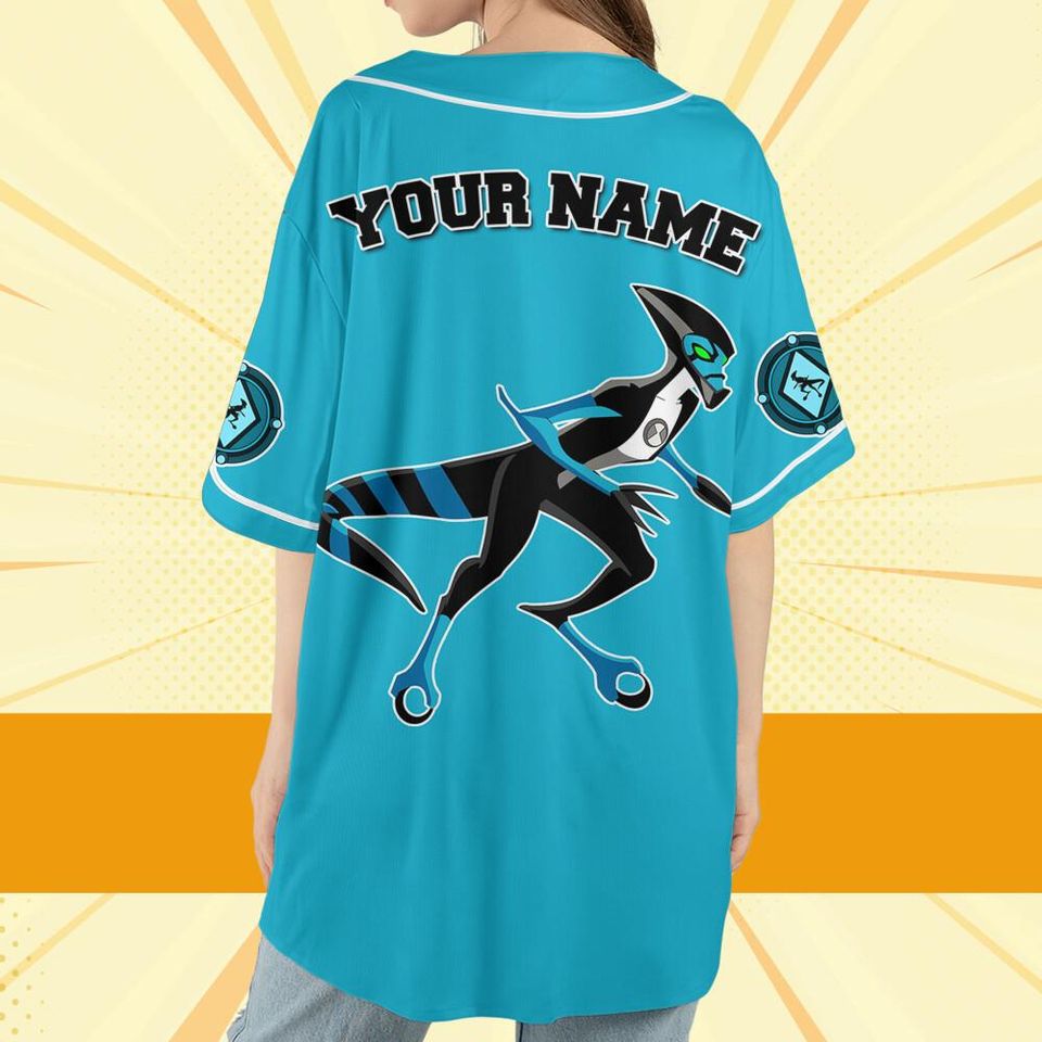 Personalize Ben 10 Kineceleran Blue Black Jersey, Cartoon Baseball Team Outfit