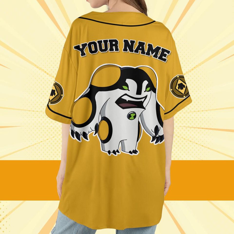 Personalize Ben 10 Arburian Yellow Black Jersey, Cartoon Baseball Team Outfit