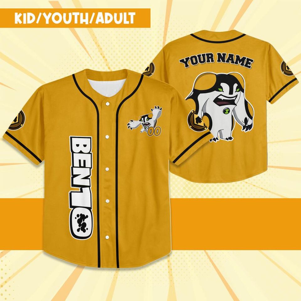Personalize Ben 10 Arburian Yellow Black Jersey, Cartoon Baseball Team Outfit