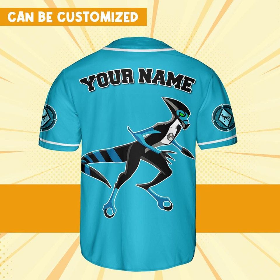 Personalize Ben 10 Kineceleran Blue Black Jersey, Cartoon Baseball Team Outfit