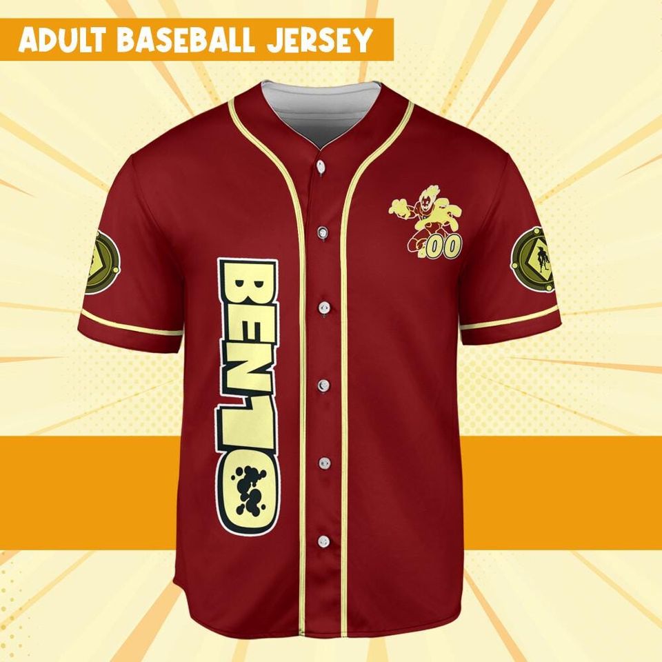 Personalize Ben 10 Pyronite Red Yellow Jersey, Cartoon Baseball Team Outfit