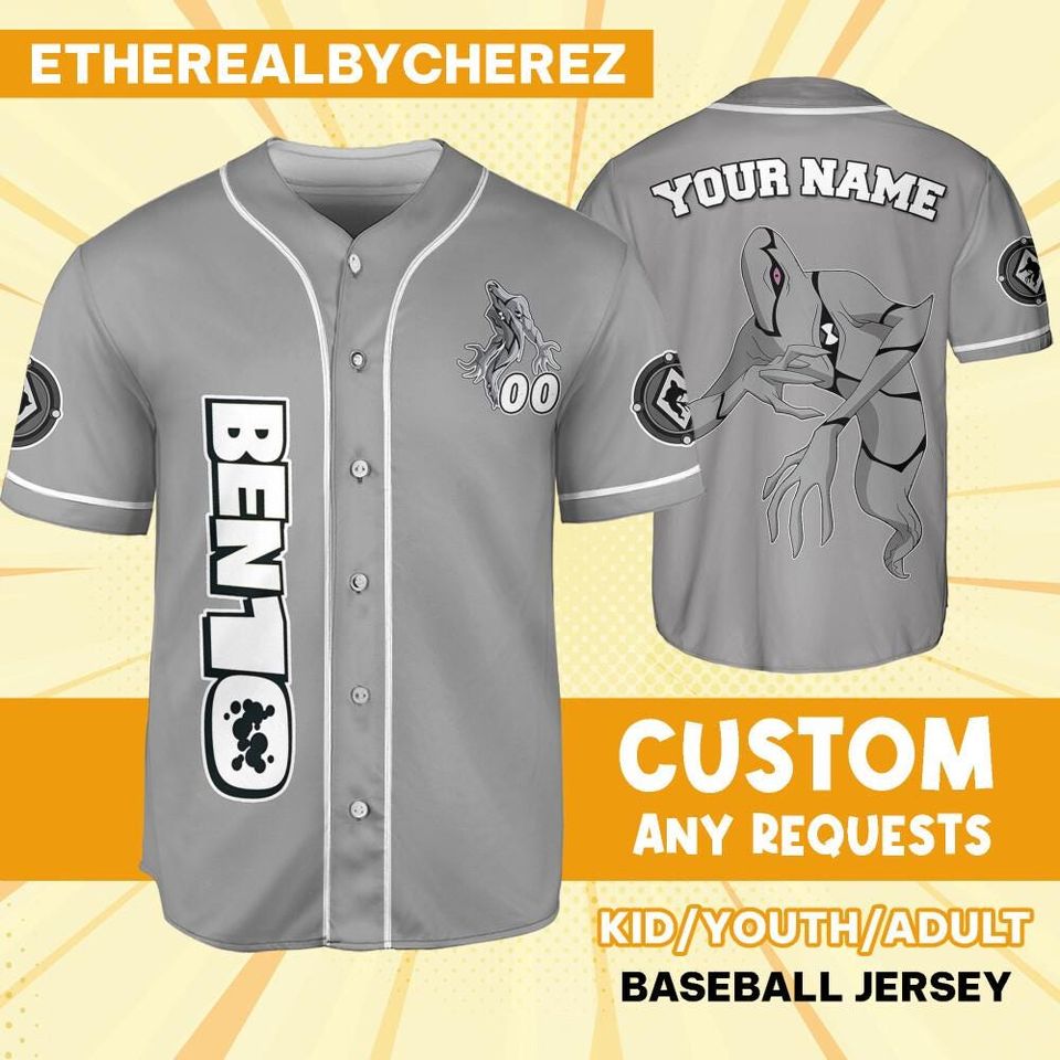 Personalize Ben 10 Ectonurite Gray White Jersey, Cartoon Baseball Team Outfit