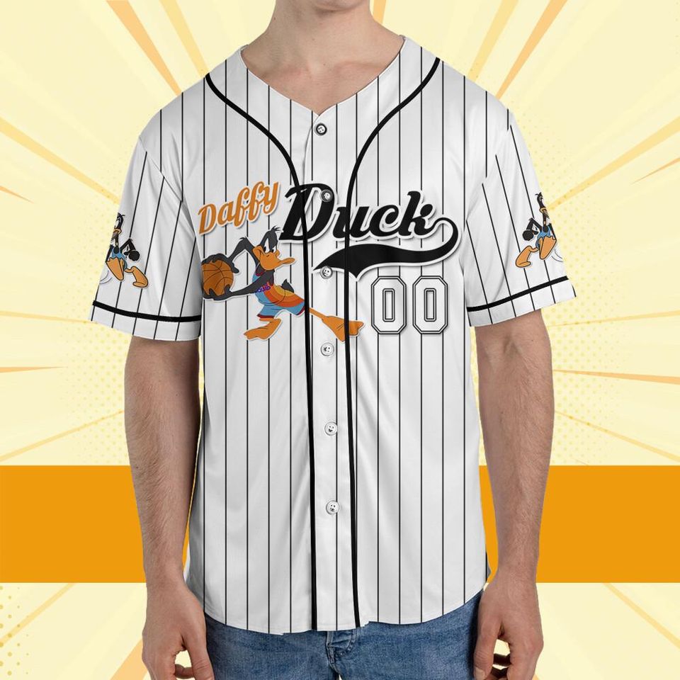 Personalize Daffy Duck Jersey Black White, Cartoon Baseball Team Outfit