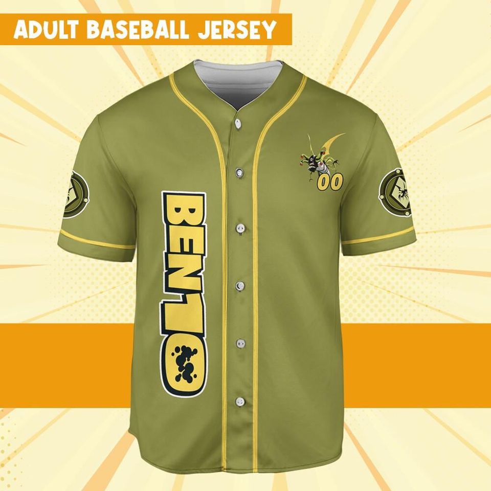 Personalize Ben 10 Lepidopterran Green Yellow Jersey, Cartoon Baseball Team Outfit