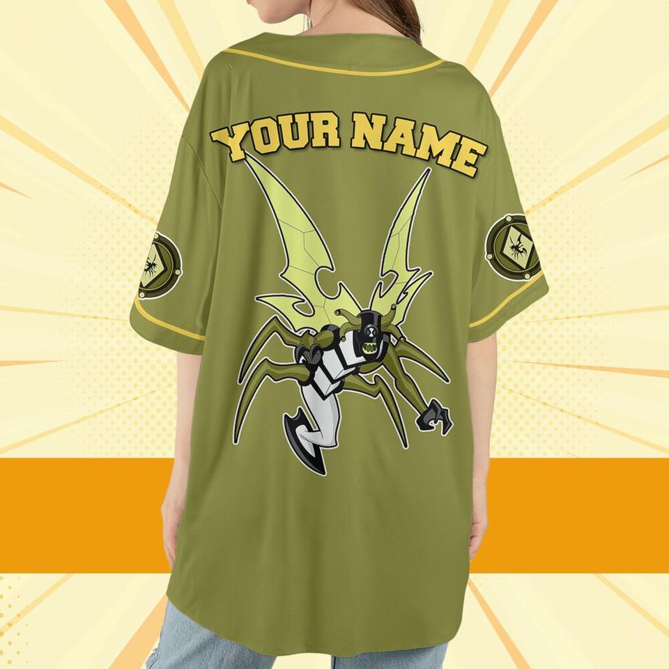 Personalize Ben 10 Lepidopterran Green Yellow Jersey, Cartoon Baseball Team Outfit