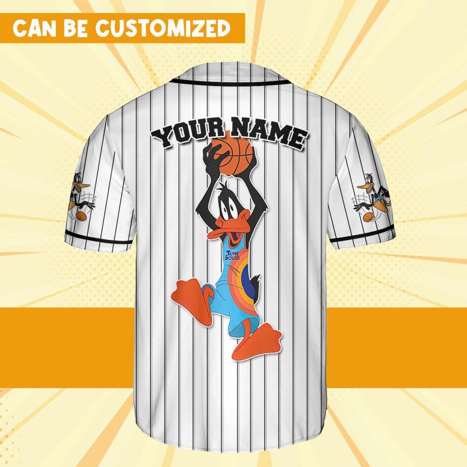 Personalize Daffy Duck Jersey Black White, Cartoon Baseball Team Outfit
