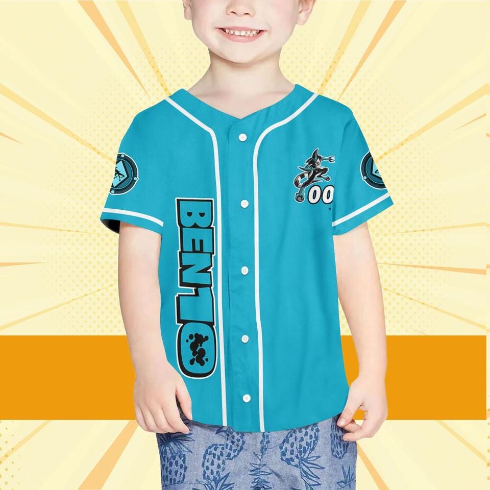 Personalize Ben 10 Kineceleran Blue Black Jersey, Cartoon Baseball Team Outfit