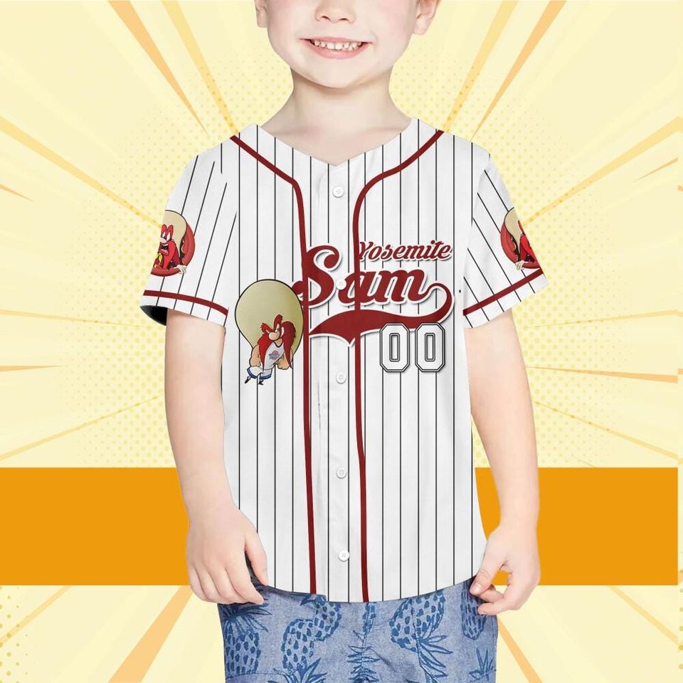 Personalize Yosemite Sam Jersey Red White, Cartoon Baseball Team Outfit