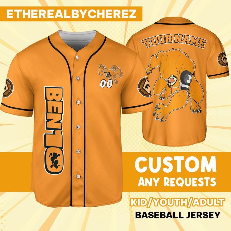 Personalize Ben 10 Vulpimancer Orange Black Jersey, Cartoon Baseball Team Outfit