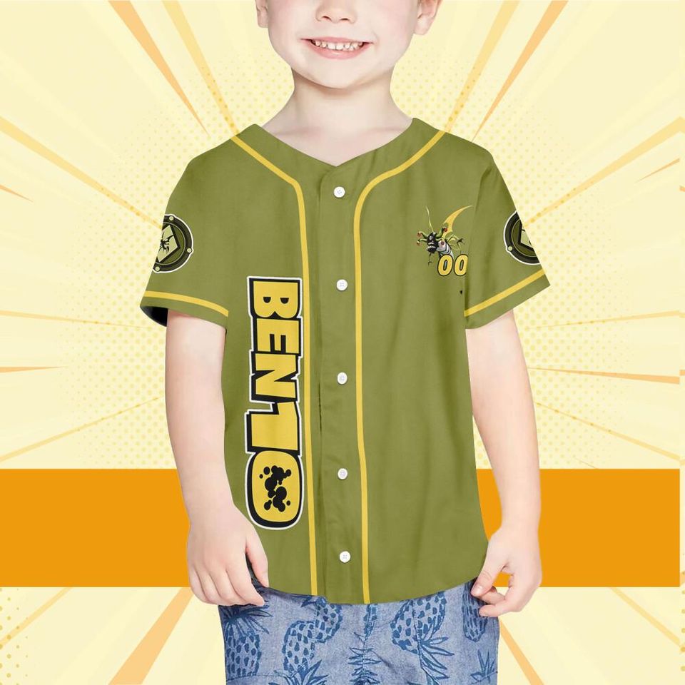 Personalize Ben 10 Lepidopterran Green Yellow Jersey, Cartoon Baseball Team Outfit