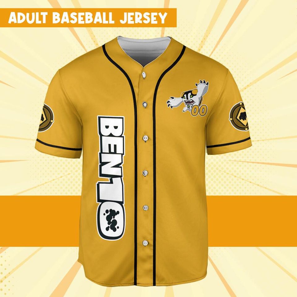 Personalize Ben 10 Arburian Yellow Black Jersey, Cartoon Baseball Team Outfit