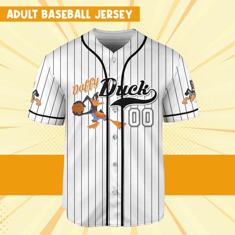 Personalize Daffy Duck Jersey Black White, Cartoon Baseball Team Outfit
