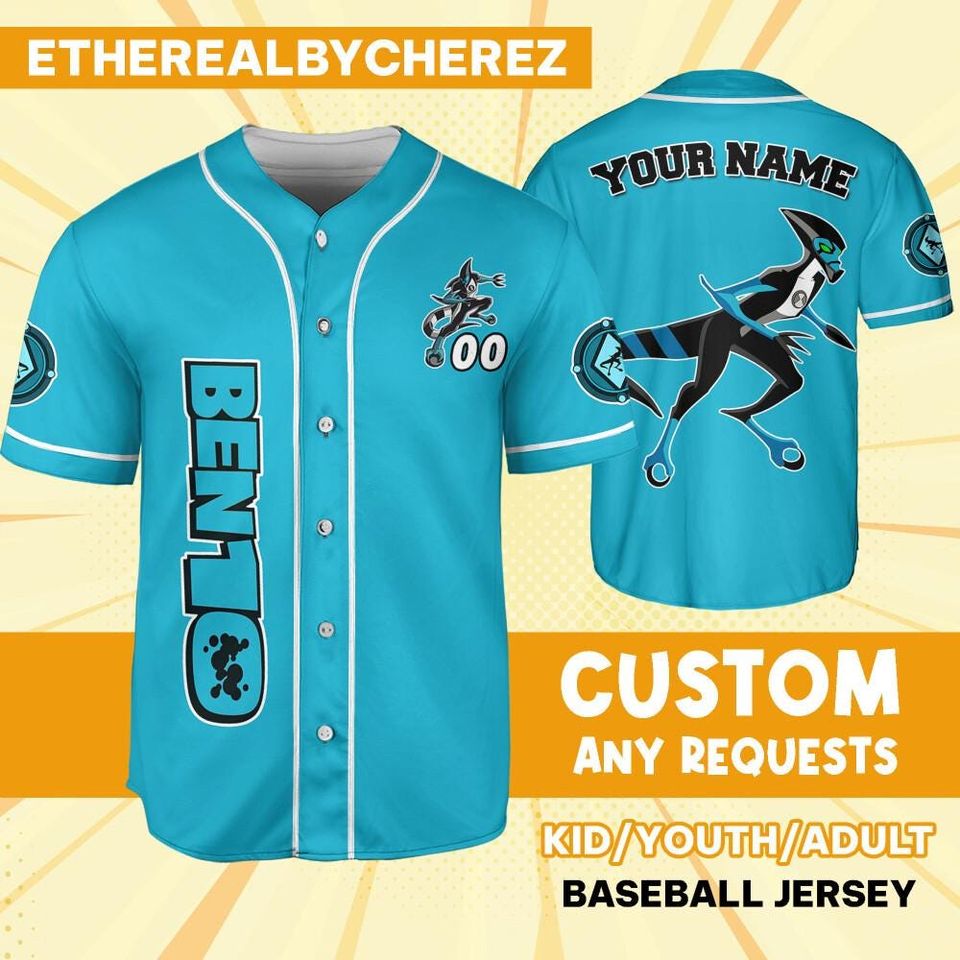Personalize Ben 10 Kineceleran Blue Black Jersey, Cartoon Baseball Team Outfit