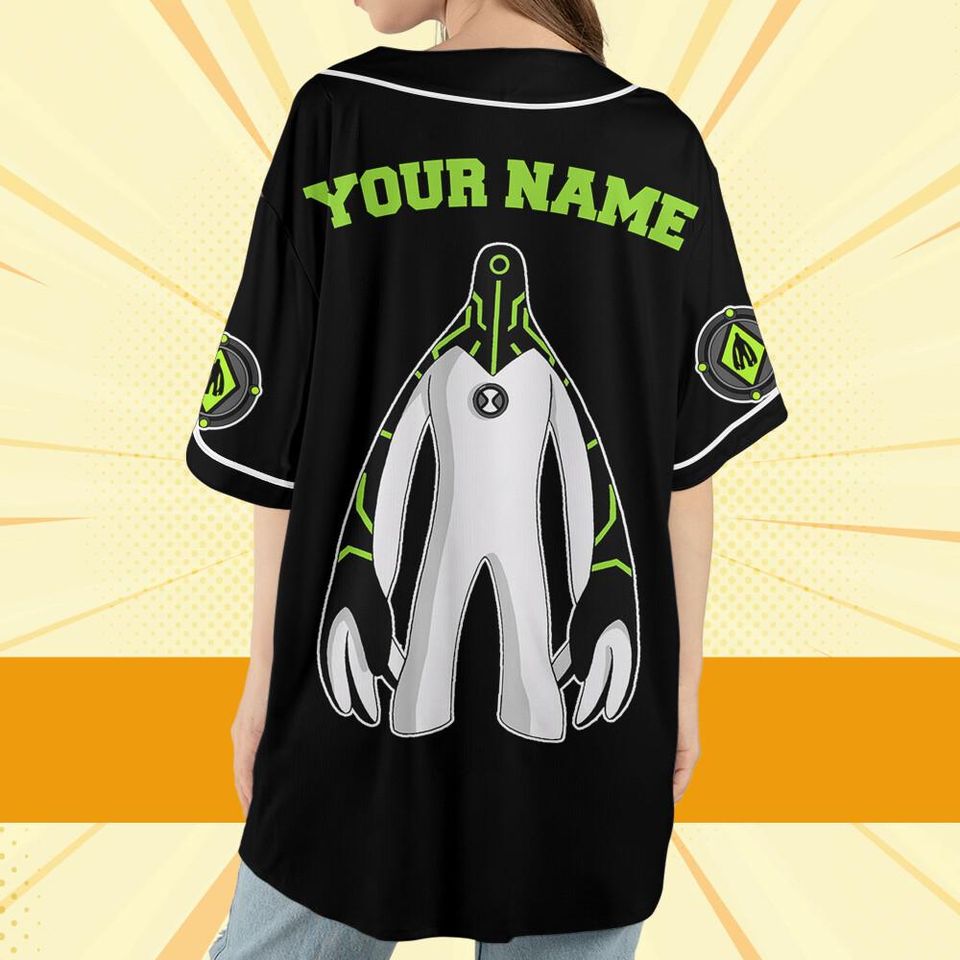 Personalize Ben 10 Galvanic Green Black Jersey, Cartoon Baseball Team Outfit