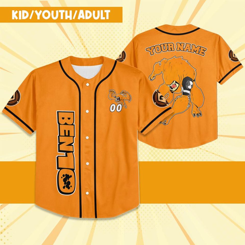 Personalize Ben 10 Vulpimancer Orange Black Jersey, Cartoon Baseball Team Outfit